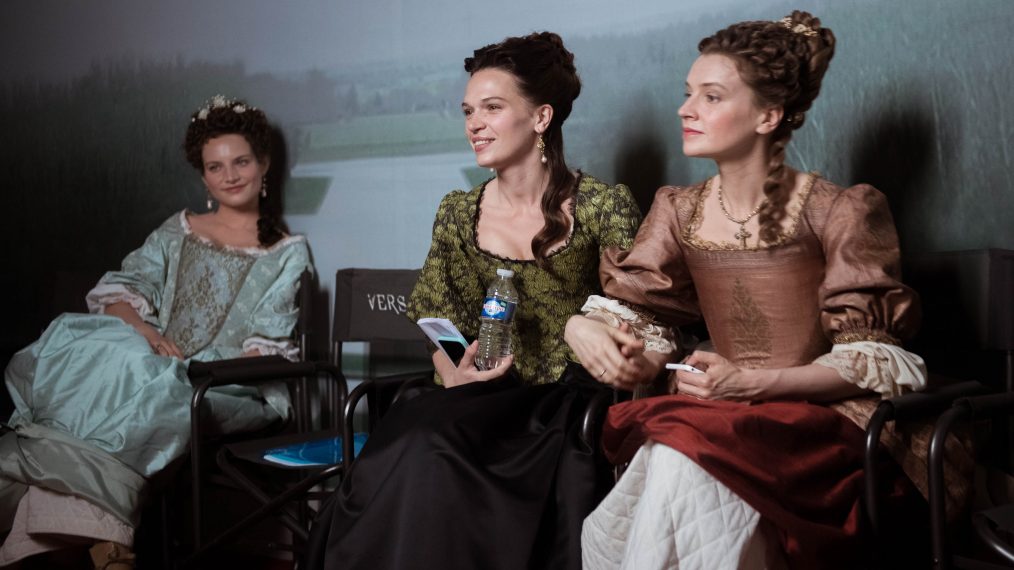 Behind the scenes of Versailles - Victoire Dauxerre as Adele, Anna Brewster as Montespan, and Catherine Walker as Maintenon