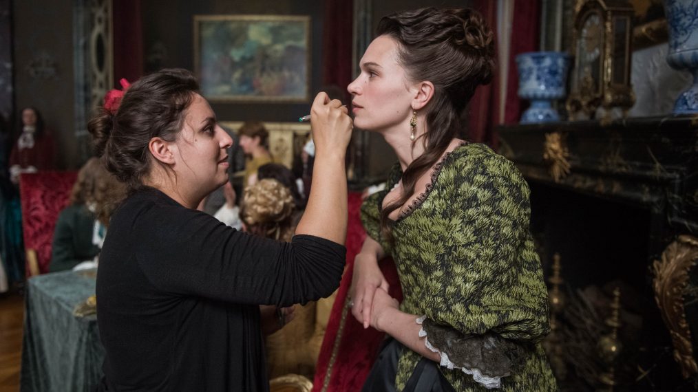 Anna Brewster as Madame de Montespan being touched up behind the scenes of Versailles