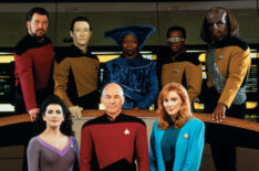 Cast Portrait For 'Star Trek: The Next Generation' - Jonathan Frakes as William Riker, Brent Spiner as Data, Whoopi Goldberg as Guinan, LeVar Burton as Geordi La Forge, Michael Dorn as Worf, Marina Sirtis as Deanna Troi, Patrick Stewart as Jean-Luc Picard, and Gates McFadden as Beverly Crusher