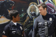Afton Williamson and Nathan Fillion in The Rookie