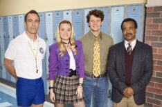 Schooled - Bryan Callen as Coach Mellor, AJ Michalka as Lainey Lewis, Brett Dier as Charlie Brown, and Tim Meadows as Principal Glascott