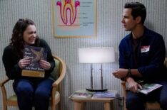 Rachel Bloom and Skylar Astin in the dentist waiting room in Crazy Ex-Girlfriend