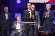 Former United States Presidents Jimmy Carter, George H.W. Bush, Barack Obama, George W. Bush, and Bill Clinton address the audience during the 'Deep from the Heart: The One America Appeal Concert'