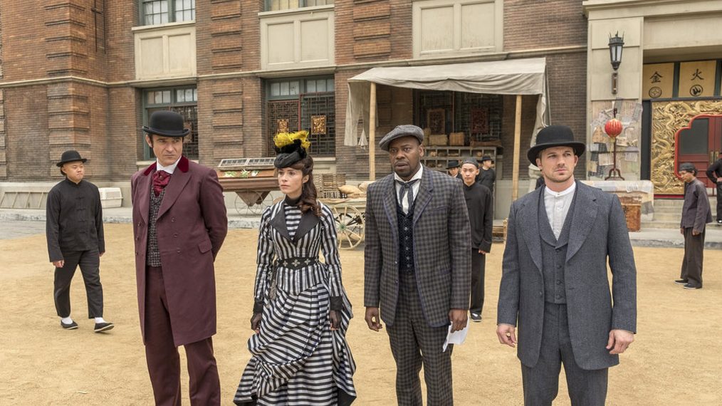 Goran Visnjic as Garcia Flynn, Abigail Spencer as Lucy Preston, Malcolm Barrett as Rufus Carlin, Matt Lanter as Wyatt Logan in Timeless - Season 2 - 'A History of San Fran'