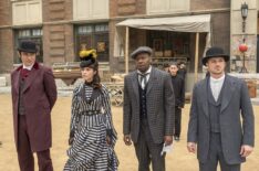 Goran Visnjic as Garcia Flynn, Abigail Spencer as Lucy Preston, Malcolm Barrett as Rufus Carlin, Matt Lanter as Wyatt Logan in Timeless - Season 2 - 'A History of San Fran'