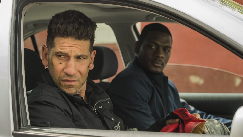Jon Bernthal as Castle and Jason R. Moore as Curtis in The Punisher