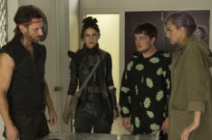Derek Wilson as Wolf, Lilan Bowden as Fox, Josh Hutcherson as Josh Futturman, and Eliza Coupe as Tiger in Future Man