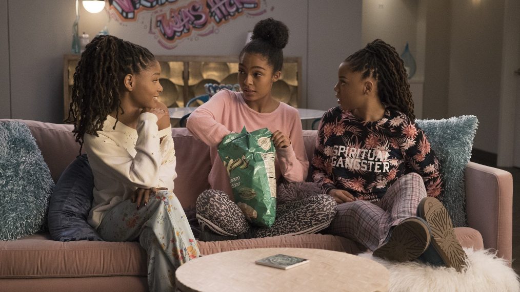 Halle Bailey, Yara Shahidi, and Chloe Bailey in Grown-ish