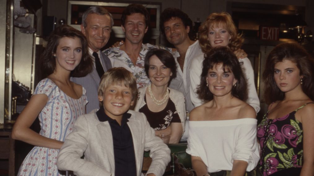 The cast of 'Ryan's Hope' - Julia Campbell, Bernard Barrow, Geoff Pierson, Malcolm Groome, Marg Helgenberger, Jadrien Steele, Helen Gallagher, Nancy Addison, and Yasmine Bleeth