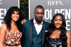 Sabrina Dhowr, Idris Elba, and Isan Elba attend the 76th Annual Golden Globe Awards