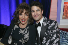 Dame Joan Collins and Darren Criss attend the FOX, FX and Hulu 2019 Golden Globe Awards After Party