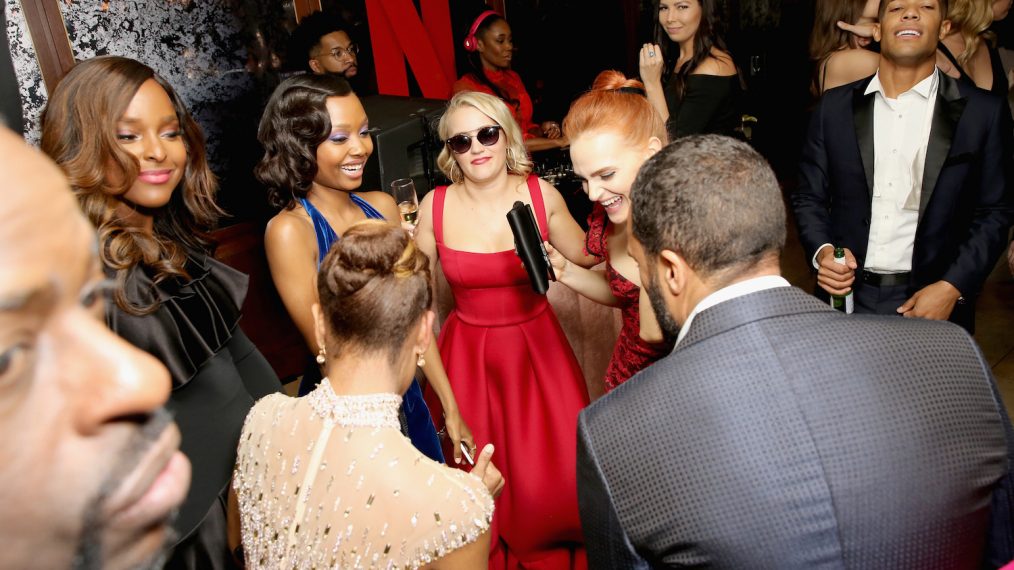 Antoinette Robertson, Ashleigh LaThrop, Emily Osment, Madeline Brewer, and O. T. Fagbenle attend Netflix 2019 SAG Awards after party