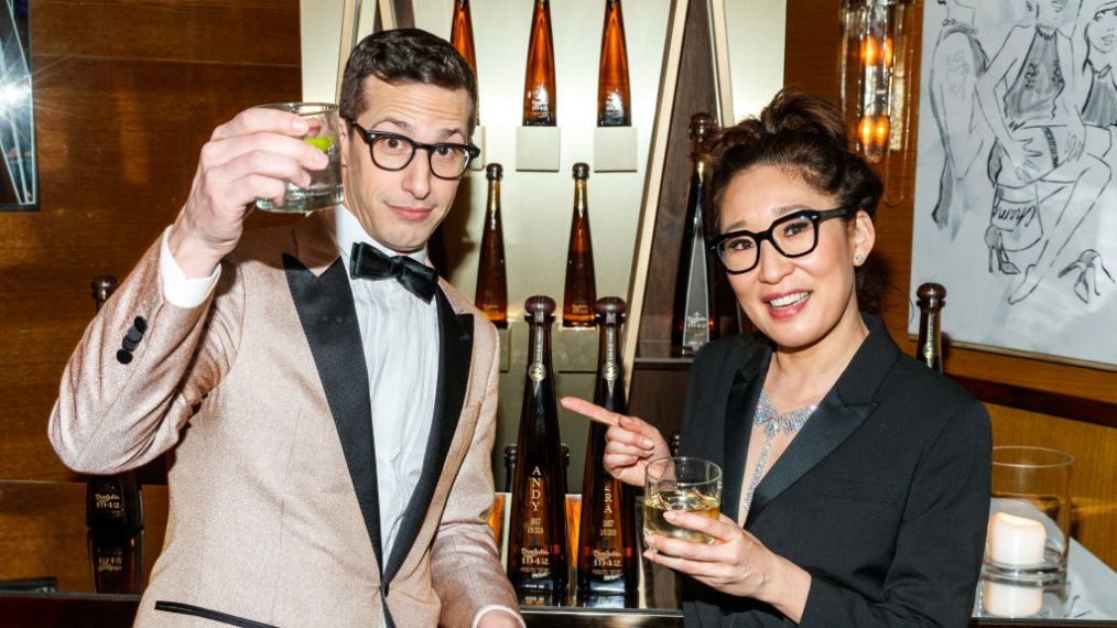 Andy Samberg and Sandra Oh celebrate at their private Golden Globes After-Party