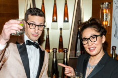 Andy Samberg and Sandra Oh celebrate at their private Golden Globes After-Party