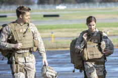 The Code - Luke Mitchell as Captain John 'Abe' Abraham, Anna Wood as Captain Maya Dobbins and Ato Essandoh as Major Trey Ferry