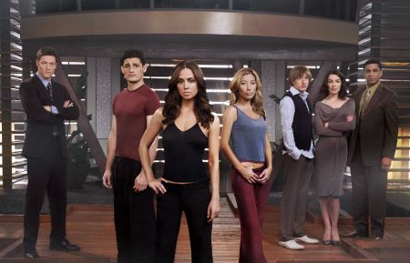 The cast of Dollhouse - Tahmoh Penikett, Enver Gjokaj, Eliza Dushku, Dichen Lachman, Fran Kranz, Olivia Williams, Harry Lennix