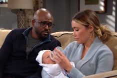 The Bold and the Beautiful - Wayne Brady as Reese Buckingham and Katrina Bowden as Flo with a newborn baby
