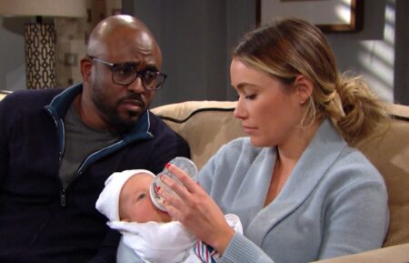The Bold and the Beautiful - Wayne Brady as Reese Buckingham and Katrina Bowden as Flo with a newborn baby