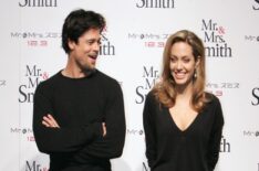 Brad Pitt and Angelina Jolie attend the Mr. & Mrs. Smith press conference