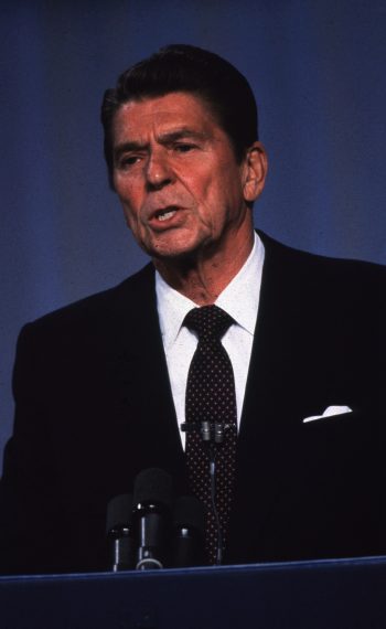 Ronald Reagan during a TV debate with Jimmy Carter