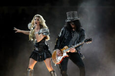 Fergie of the Black Eyed Peas performs with Slash during the Super Bowl XLV Halftime Show