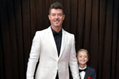 Robin Thicke and his son Julian Fuego Thicke attend the 61st Annual Grammy Awards