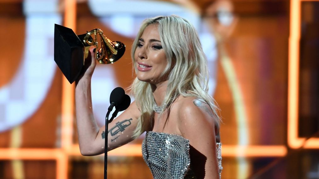 Lady Gaga accepts the Grammy for Best Pop Duo/Group Performance with 'Shallow'