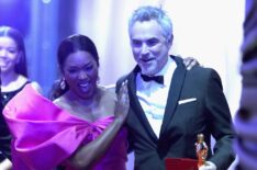 Angela Bassett poses with Foreign Language Film winner Alfonso Cuaron backstage during the 91st Annual Academy Awards
