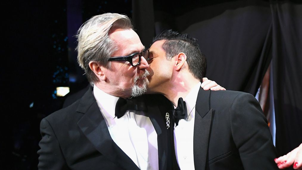 Gary Oldman and Best Actor in a Leading Role for 'Bohemian Rhapsody' Rami Malek pose backstage during the 91st Annual Academy Awards