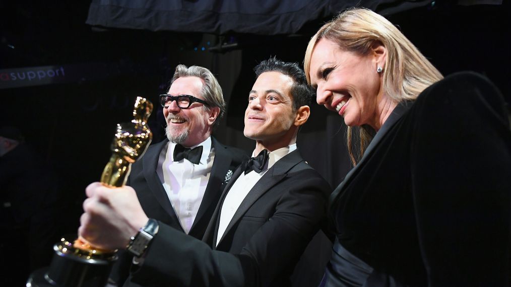 Gary Oldman, Rami Malek, and Allison Janney pose backstage during the 91st Annual Academy Awards