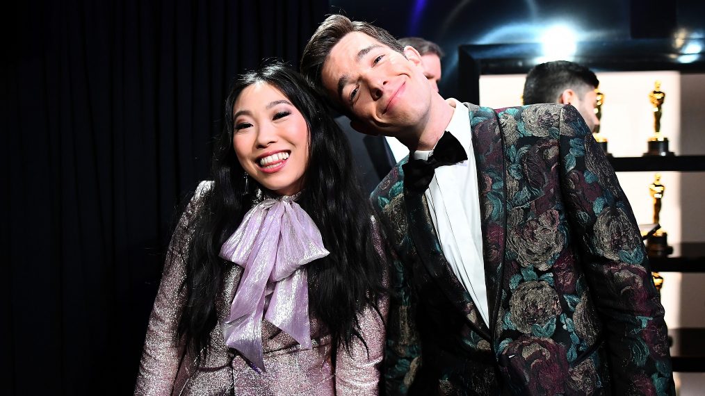 Awkwafina and John Mulaney pose backstage during the 91st Annual Academy Awards