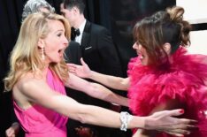 Julia Roberts hugs Linda Cardellini backstage during the 91st Annual Academy Awards