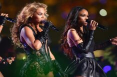 Kelly Rowland, Beyonce Knowles and Michelle Williams of Destiny's Child perform during the Super Bowl XLVII Halftime Show at Superdome in New Orleans