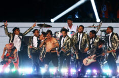 Bruno Mars and the Red Hot Chili Peppers perform during the Pepsi Super Bowl XLVIII Halftime Show at MetLife Stadium