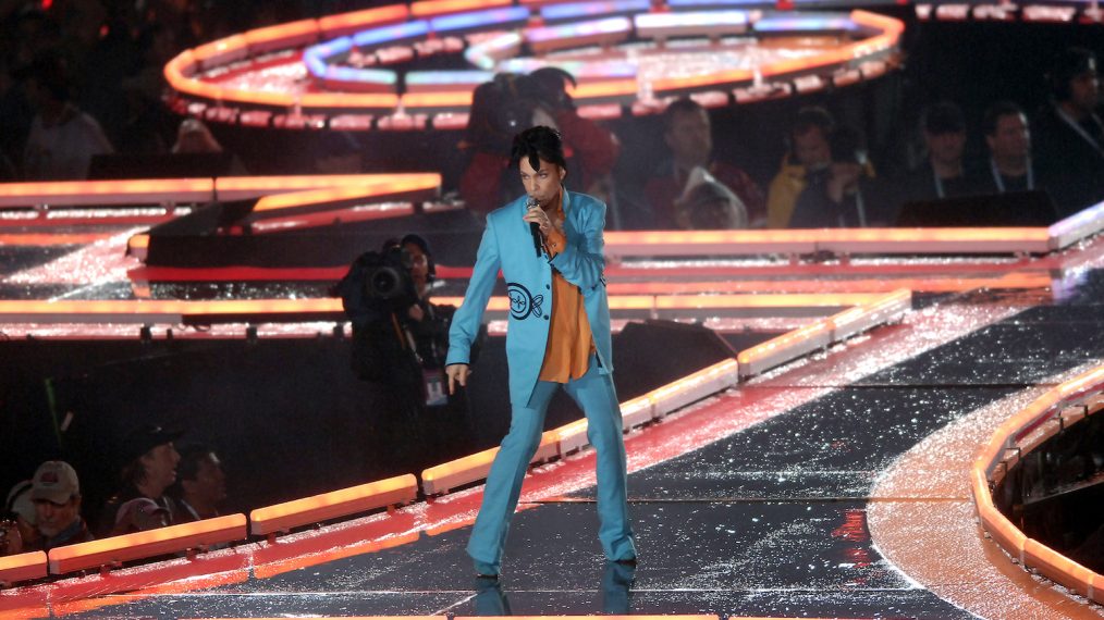 Prince performs at half time during Super Bowl XLI between the Indianapolis Colts and Chicago Bears at Dolphins Stadium in Miami, Florida on February 4, 2007