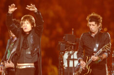 Ron Wood, Mick Jagger and Keith Richards of The Rolling Stones perform at halftime during Super Bowl XL