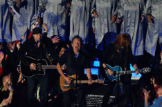 Musician Bruce Springsteen and the E Street Band perform at the Bridgestone halftime show during Super Bowl XLIII