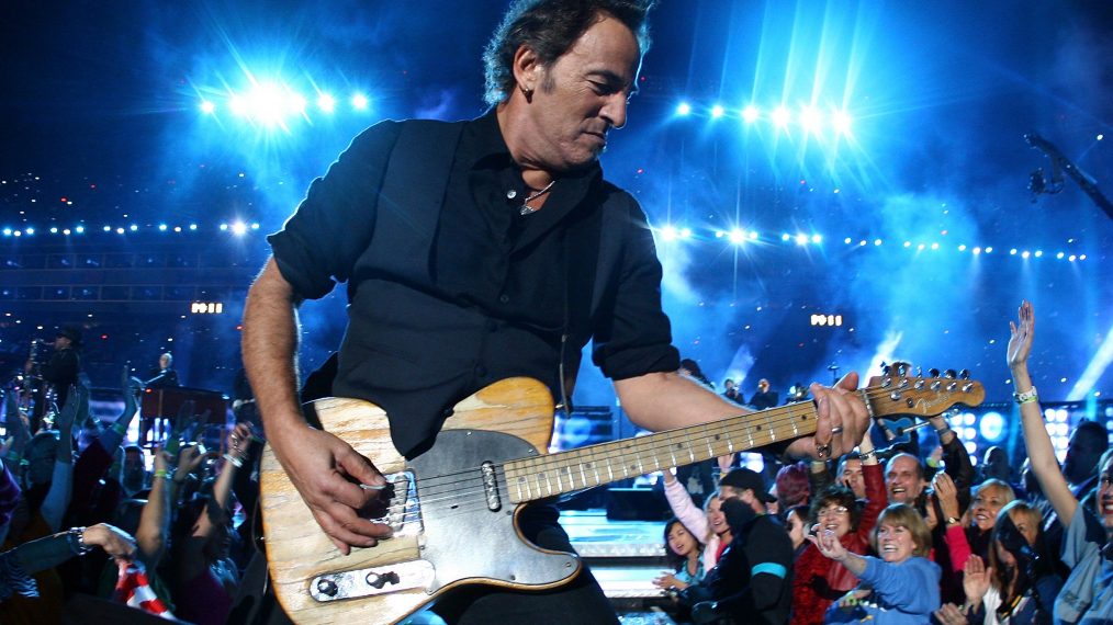 Bruce Springsteen and the E Street Band perform at the Bridgestone halftime show during Super Bowl XLIII