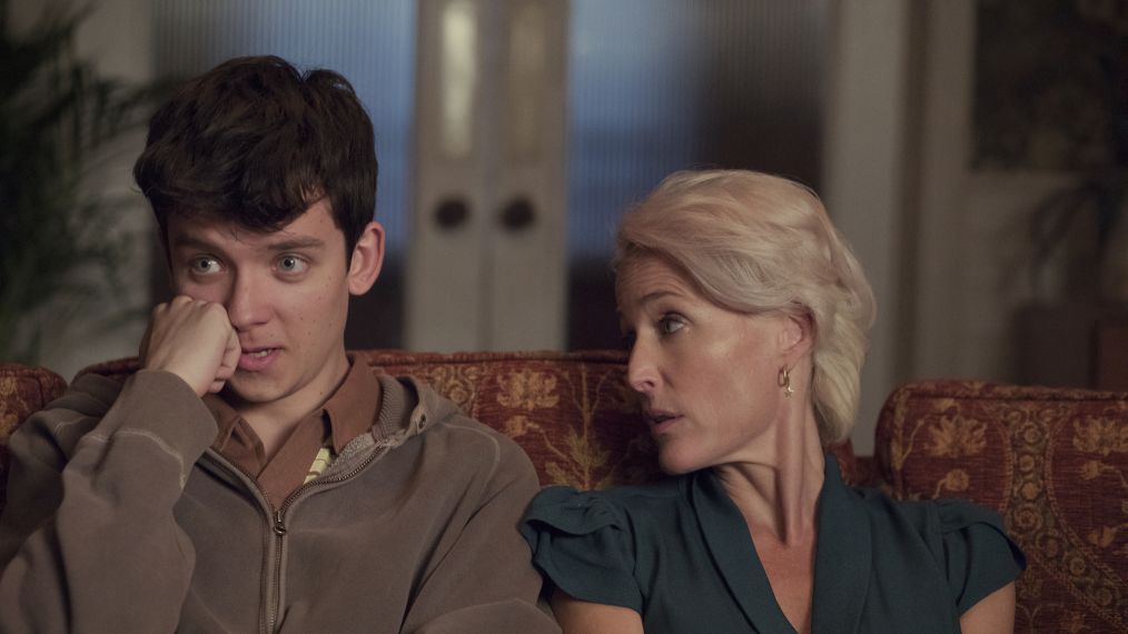 Asa Butterfield and Gillian Anderson in Sex Education - Season 1