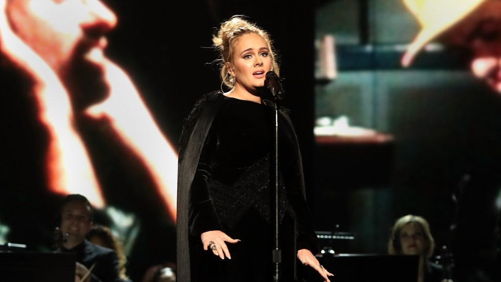 Adele performs during The 59th Grammy Awards