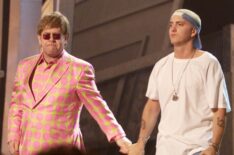 Elton John and Eminem perform at the 43rd Annual Grammy Awards