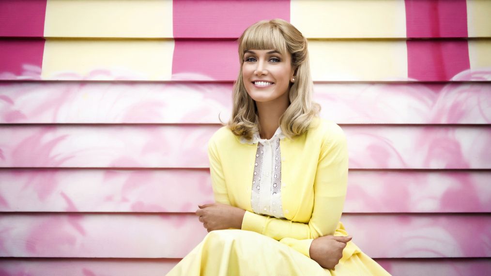 Delta Goodrem as Olivia Newton-John on the set of Grease in 'Olivia Newton-John: Hopelessly Devoted to You'