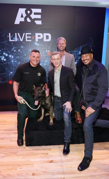 Deputy Nick Carmack, Shep, Dan Abrams, Sgt. Sean Larkin and Tom Morris Jr. of A&E's Live PD attend the 2019 A+E Networks Upfront