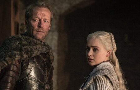 Iain Glen and Emilia Clarke in Game of Thrones