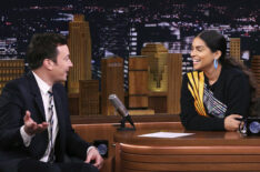 Host Jimmy Fallon and comedian Lilly Singh switch places during their interview on The Tonight Show Starring Jimmy Fallon - Season 6
