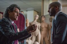 Ian McShane as Mr. Wednesday and Ricky Whittle as Shadow Moon in 'American Gods'