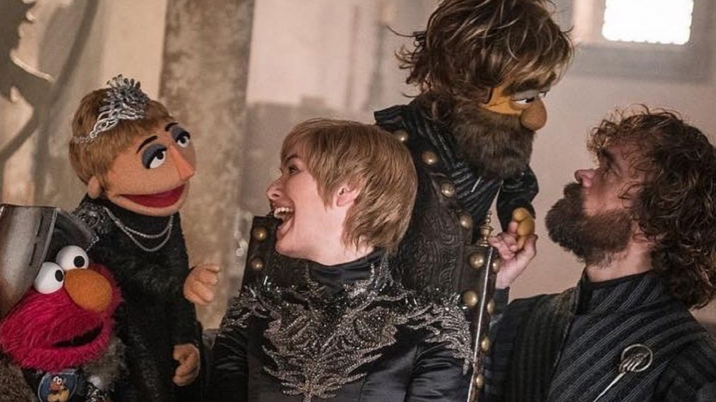 Lena Headey and Peter Dinklage with muppets