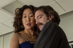 Sandra Oh as Eve and Owen McDonnell as Nico in a schoolroom in Killing Eve