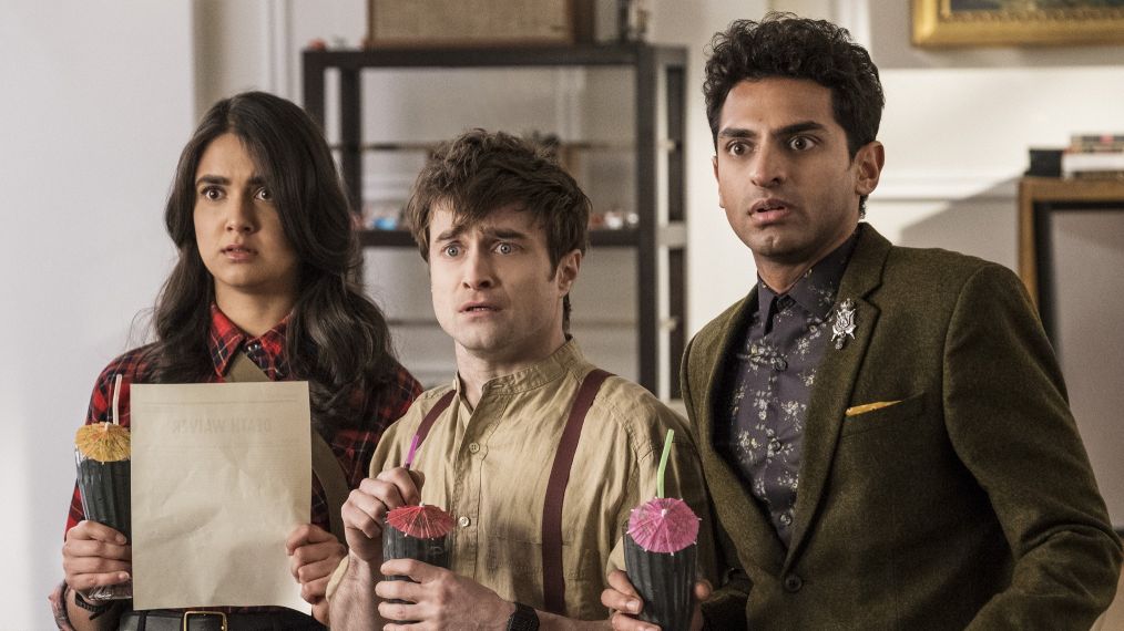 Geraldine Viswanathan, Daniel Radcliffe, and Karan Soni in Miracle Workers