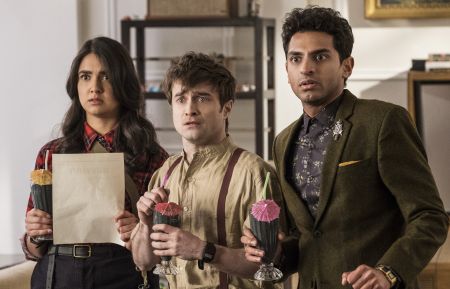 Geraldine Viswanathan, Daniel Radcliffe, and Karan Soni in Miracle Workers